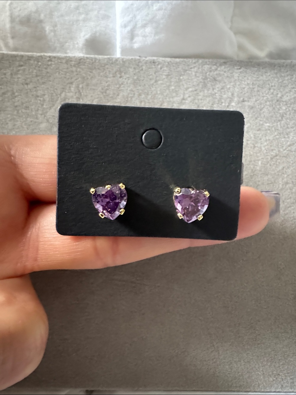 Amethyst Heart Stud Earrings - Unbranded